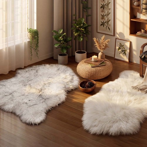 Large faux fur sheepskin - sheepskin, rug
